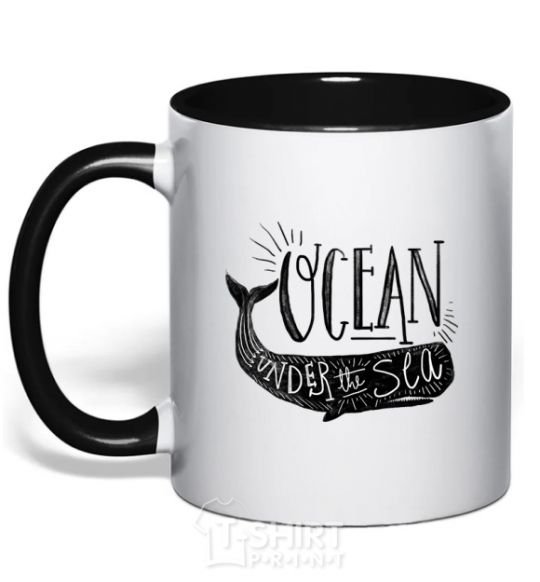 Mug with a colored handle Under the sea black фото