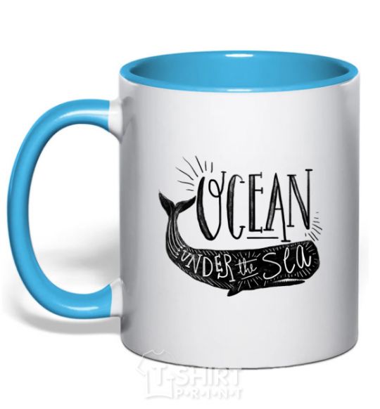 Mug with a colored handle Under the sea sky-blue фото