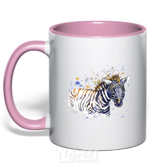 Чашка с цветной ручкой Зебра брызги краски Нежно розовый фото