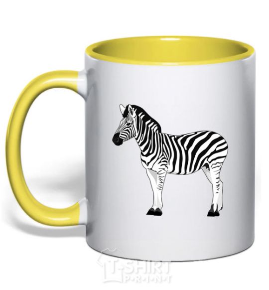 Mug with a colored handle Zebra with black outline yellow фото