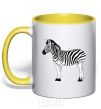 Mug with a colored handle Zebra with black outline yellow фото