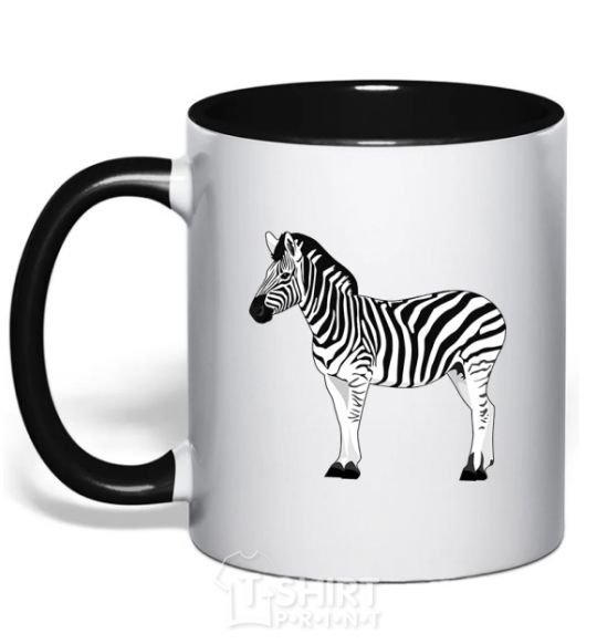 Mug with a colored handle Zebra with black outline black фото