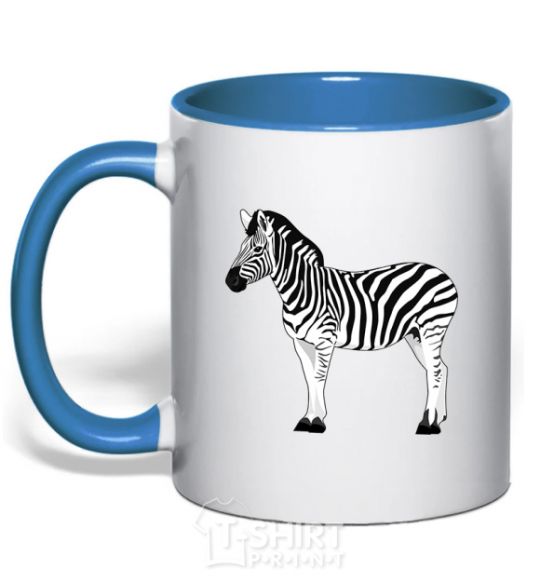 Mug with a colored handle Zebra with black outline royal-blue фото