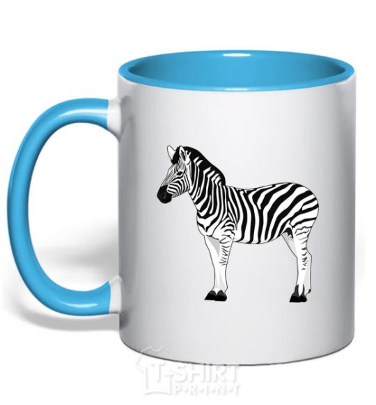 Mug with a colored handle Zebra with black outline sky-blue фото