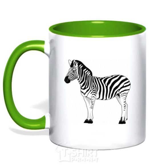 Mug with a colored handle Zebra with black outline kelly-green фото