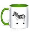 Mug with a colored handle Zebra with black outline kelly-green фото