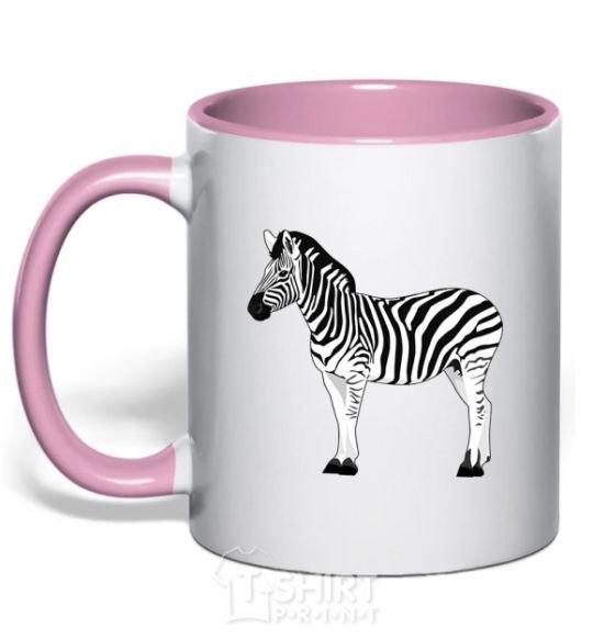 Mug with a colored handle Zebra with black outline light-pink фото