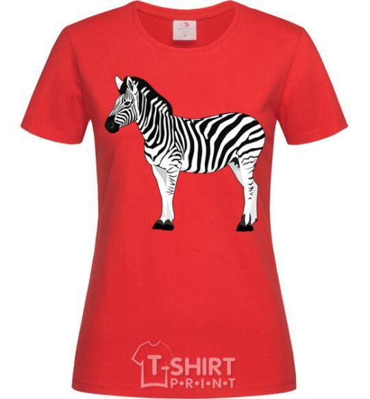 Women's T-shirt Zebra with black outline red фото