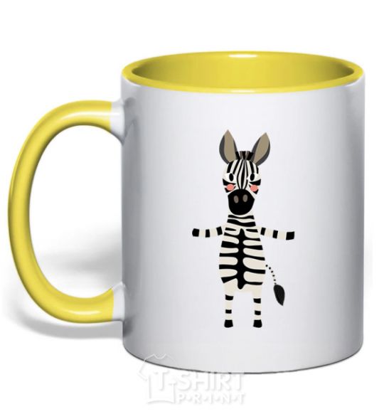 Mug with a colored handle Zebra hugs yellow фото