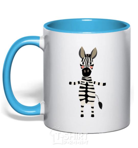 Mug with a colored handle Zebra hugs sky-blue фото