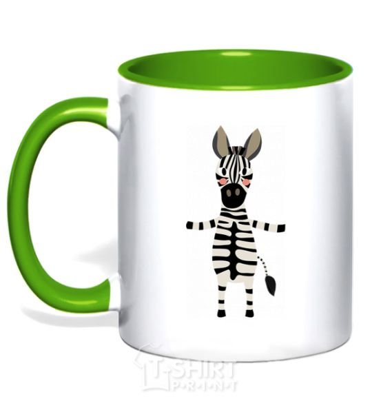 Mug with a colored handle Zebra hugs kelly-green фото