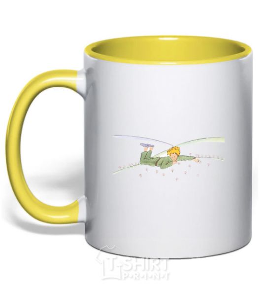 Чашка с цветной ручкой Маленький принц лежит Солнечно желтый фото