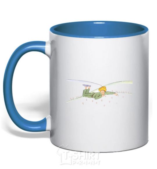 Mug with a colored handle The little prince is lying royal-blue фото