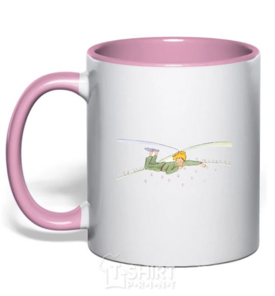 Чашка с цветной ручкой Маленький принц лежит Нежно розовый фото