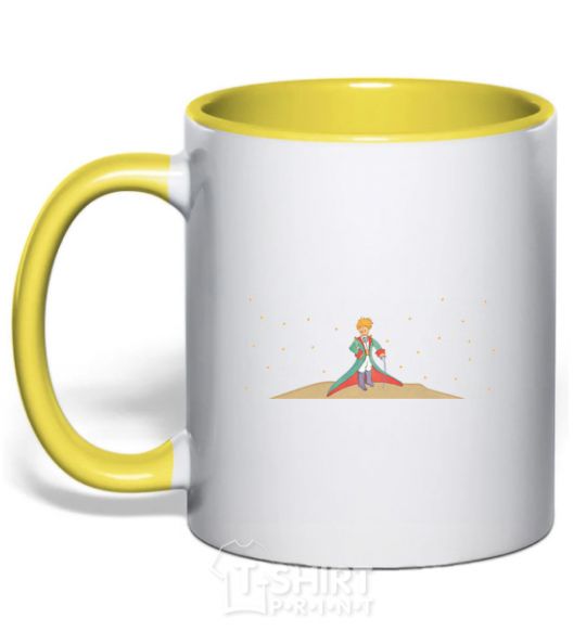 Mug with a colored handle The little prince is watering a flower yellow фото