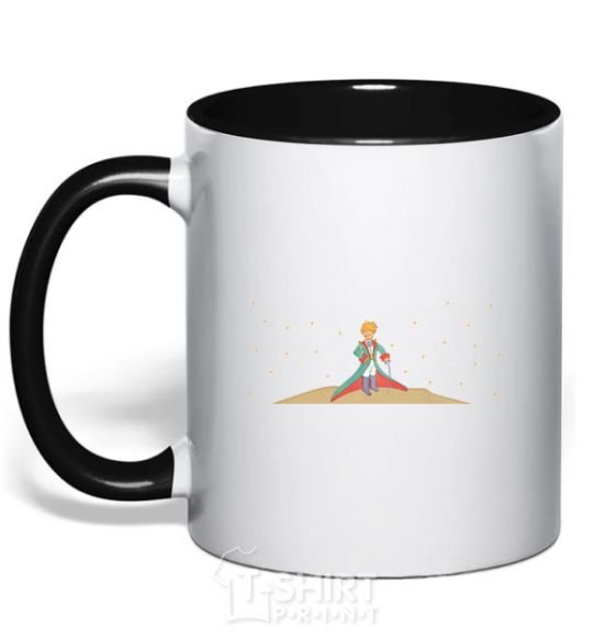 Mug with a colored handle The little prince is watering a flower black фото