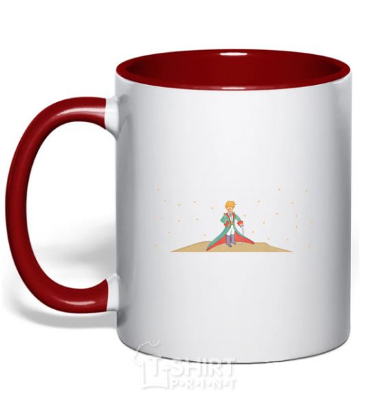 Mug with a colored handle The little prince is watering a flower red фото