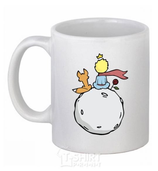 Ceramic mug The little prince sits back White фото