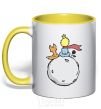 Mug with a colored handle The little prince sits back yellow фото