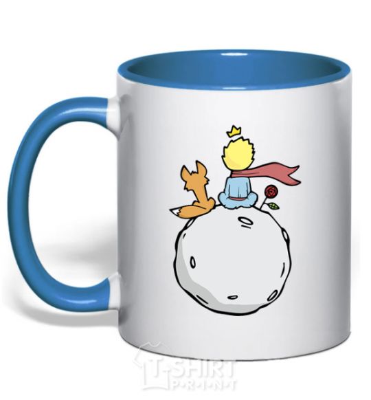 Mug with a colored handle The little prince sits back royal-blue фото