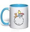 Mug with a colored handle The little prince sits back sky-blue фото