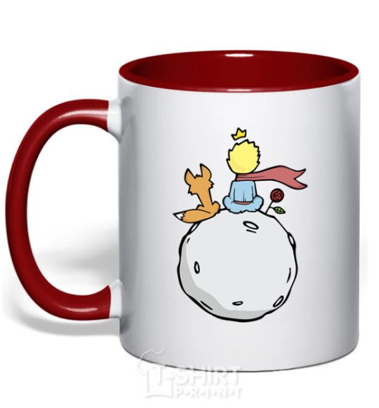 Mug with a colored handle The little prince sits back red фото