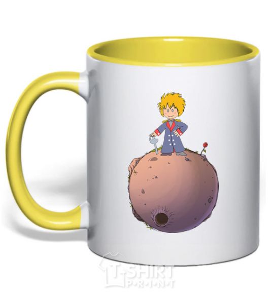 Mug with a colored handle The little prince with the sword yellow фото