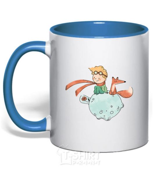 Mug with a colored handle The little prince and the fox royal-blue фото
