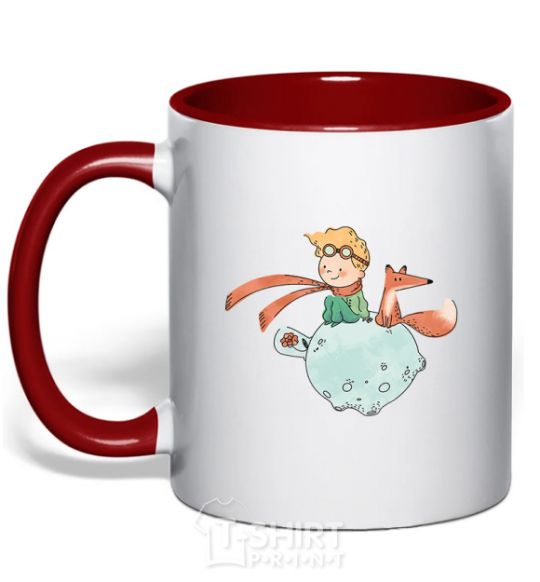 Mug with a colored handle The little prince and the fox red фото