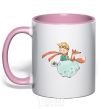 Mug with a colored handle The little prince and the fox light-pink фото