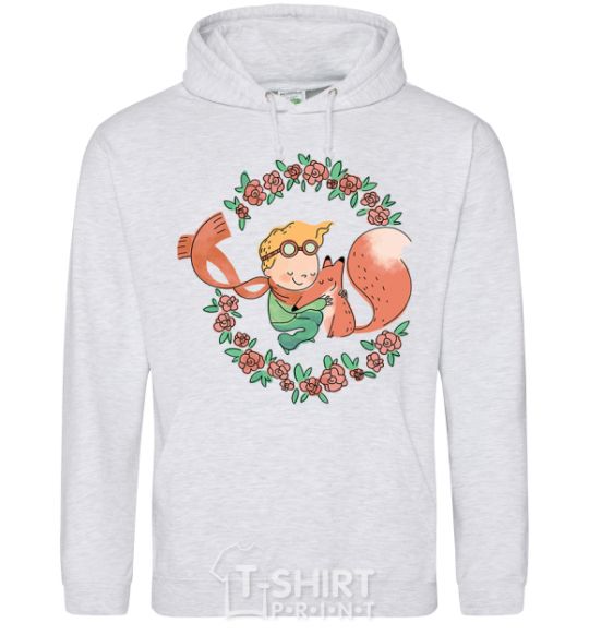 Men`s hoodie The little prince and the fox in the flowers. sport-grey фото