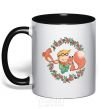 Mug with a colored handle The little prince and the fox in the flowers. black фото