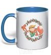 Mug with a colored handle The little prince and the fox in the flowers. royal-blue фото