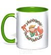 Mug with a colored handle The little prince and the fox in the flowers. kelly-green фото