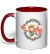 Mug with a colored handle The little prince and the fox in the flowers. red фото