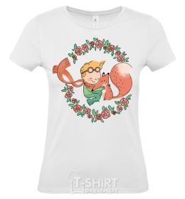 Women's T-shirt The little prince and the fox in the flowers. White фото