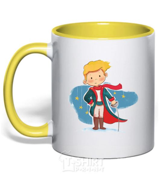 Mug with a colored handle Little prince red scarf yellow фото