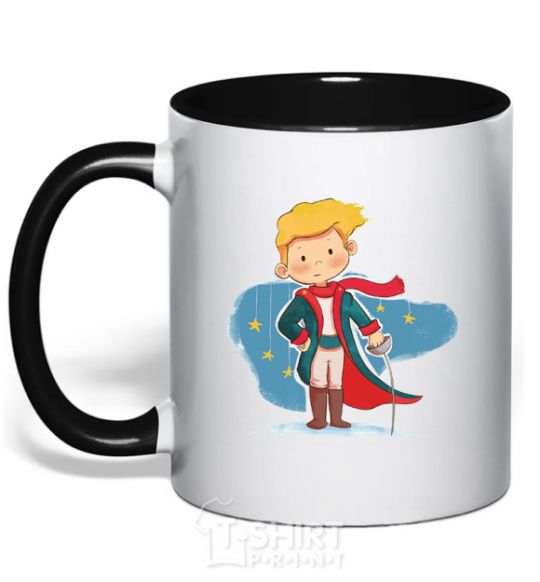 Mug with a colored handle Little prince red scarf black фото