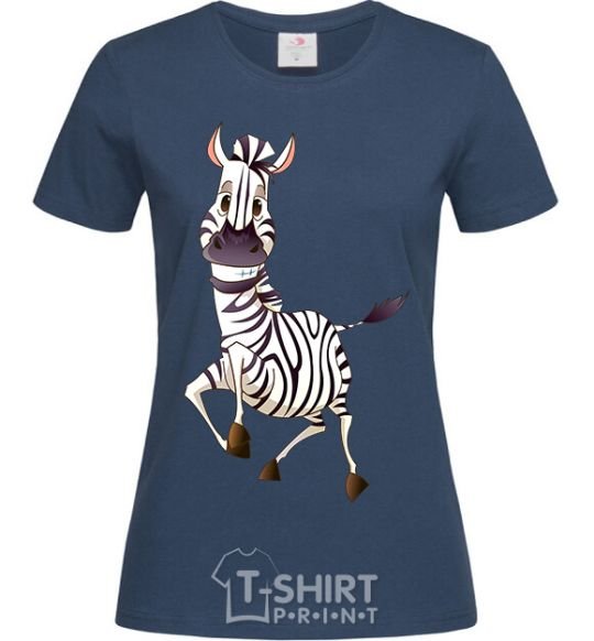 Women's T-shirt The zebra smiles navy-blue фото