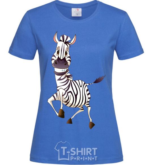 Women's T-shirt The zebra smiles royal-blue фото