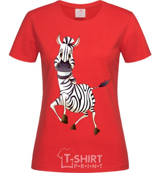 Women's T-shirt The zebra smiles red фото