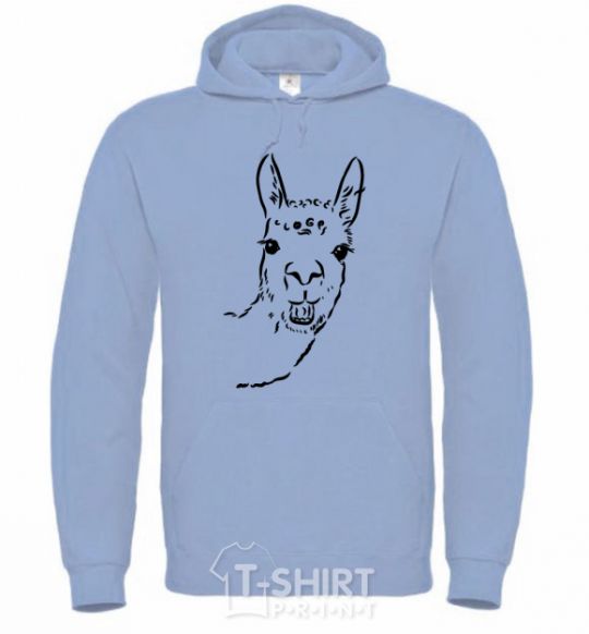 Men`s hoodie A llama's head sky-blue фото