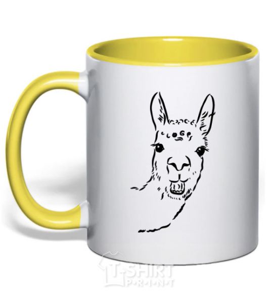 Mug with a colored handle A llama's head yellow фото