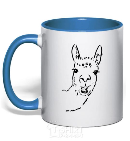 Mug with a colored handle A llama's head royal-blue фото
