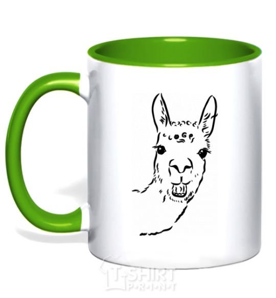 Mug with a colored handle A llama's head kelly-green фото