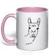 Mug with a colored handle A llama's head light-pink фото