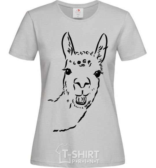 Women's T-shirt A llama's head grey фото