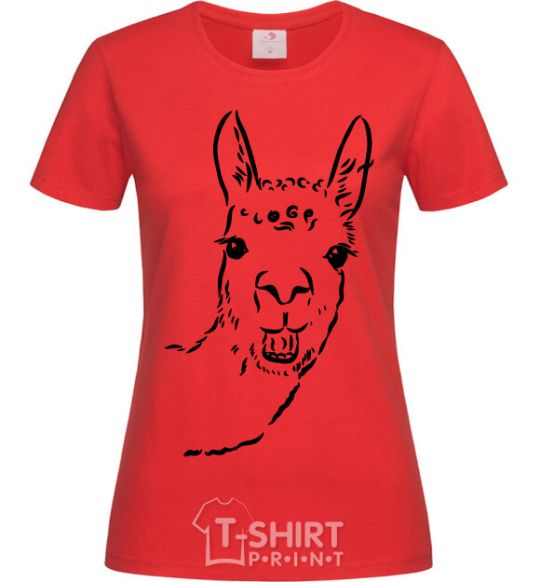 Women's T-shirt A llama's head red фото