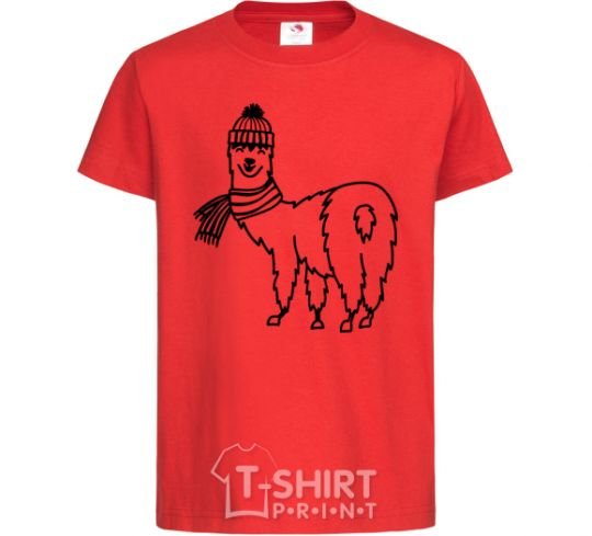 Kids T-shirt Лама в шапочке red фото