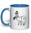 Mug with a colored handle Лама в шапочке royal-blue фото